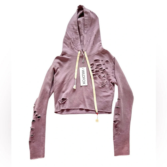 NWT Wildfox Rags To Riches Ivy Sweatshirt hoodie lounge dusty rose distressed S - Picture 7 of 13